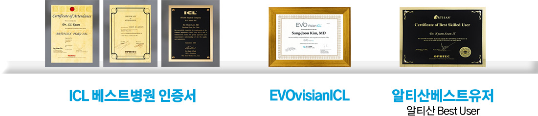 ICL 베스트병원 인증서 / EVOvisianICL / 알티산베스트유저 알티산 Best User